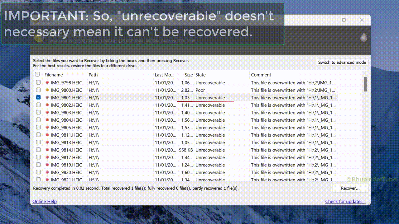 Recuva wizard on Windows: choose file location and recovery options