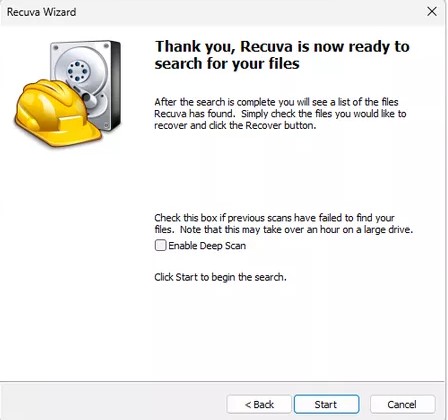 Recuva deep scan progress on a Windows desktop
