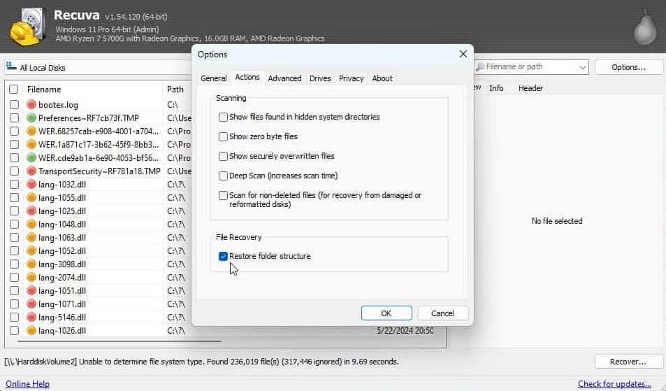 Option to restore original folder structure